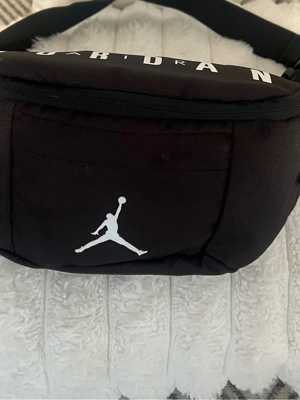 Nike Jordan Black Waist/Crossbody Bag with White Jumpman Quai  LeBron